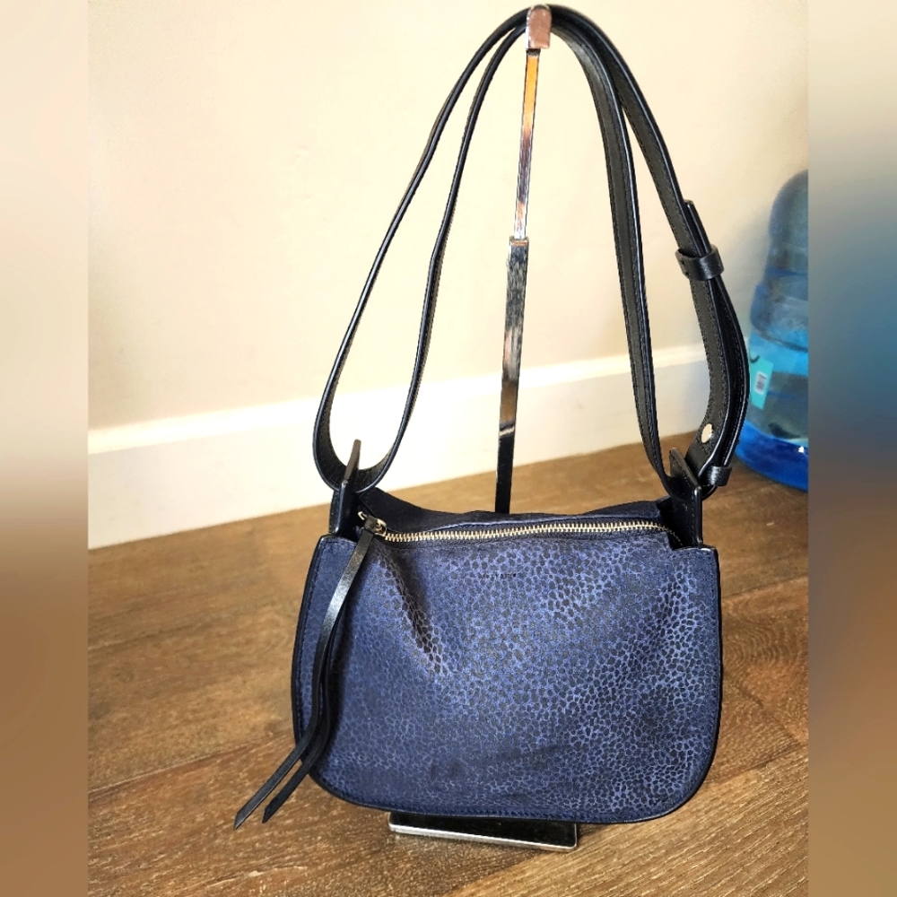 AllSaints Hobo Echo Mini Suede black Leather animal print shoulder bag